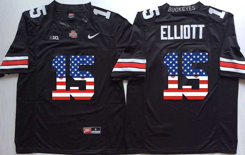 Ohio State Buckeyes #15 Ezekiel Elliott Black USA Flag College Football Stitched Jersey